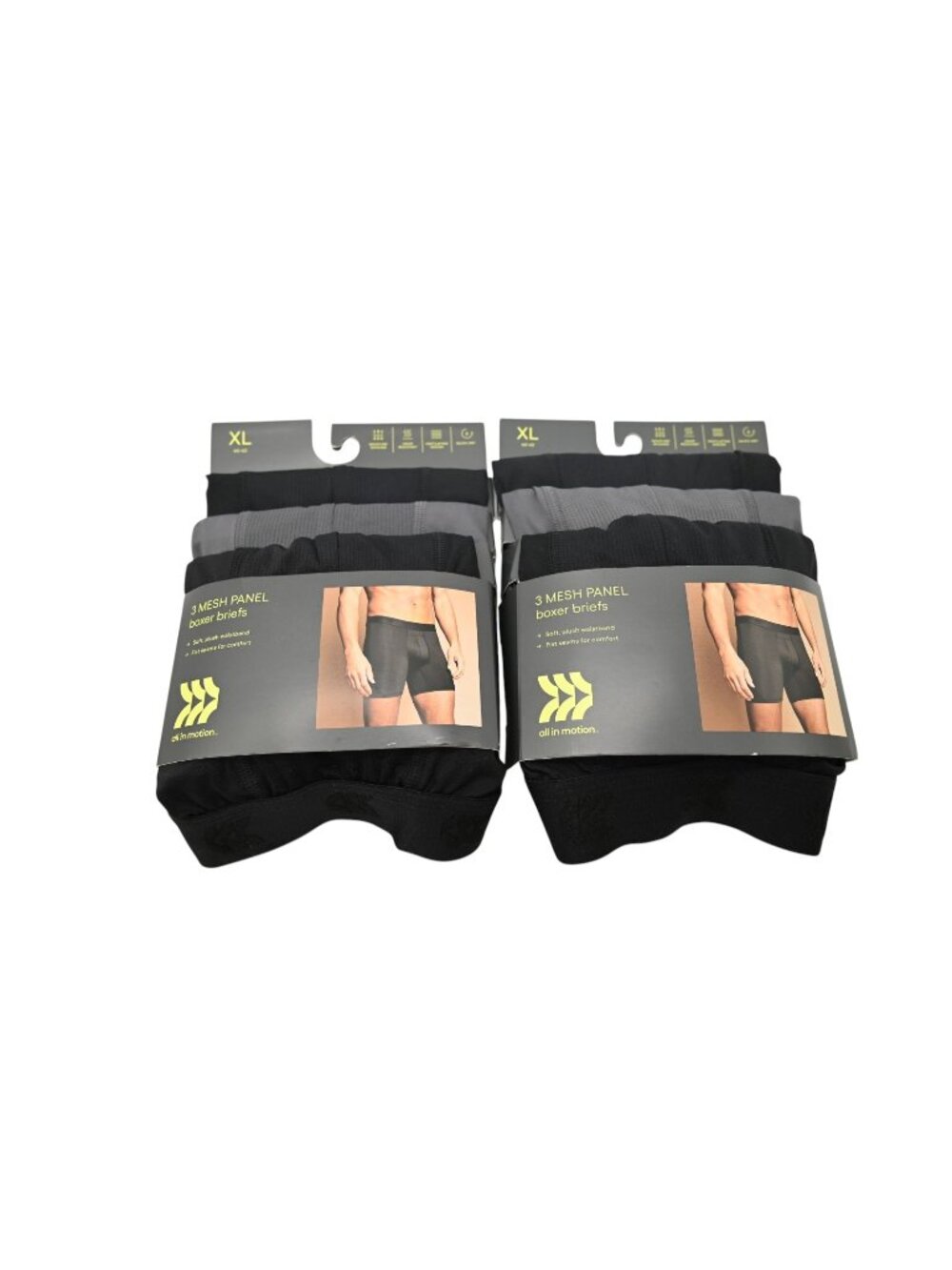 NIP All in Motion Lot of 2 3 Pack Mesh Panel Boxer Briefs Sz XL Black Gray